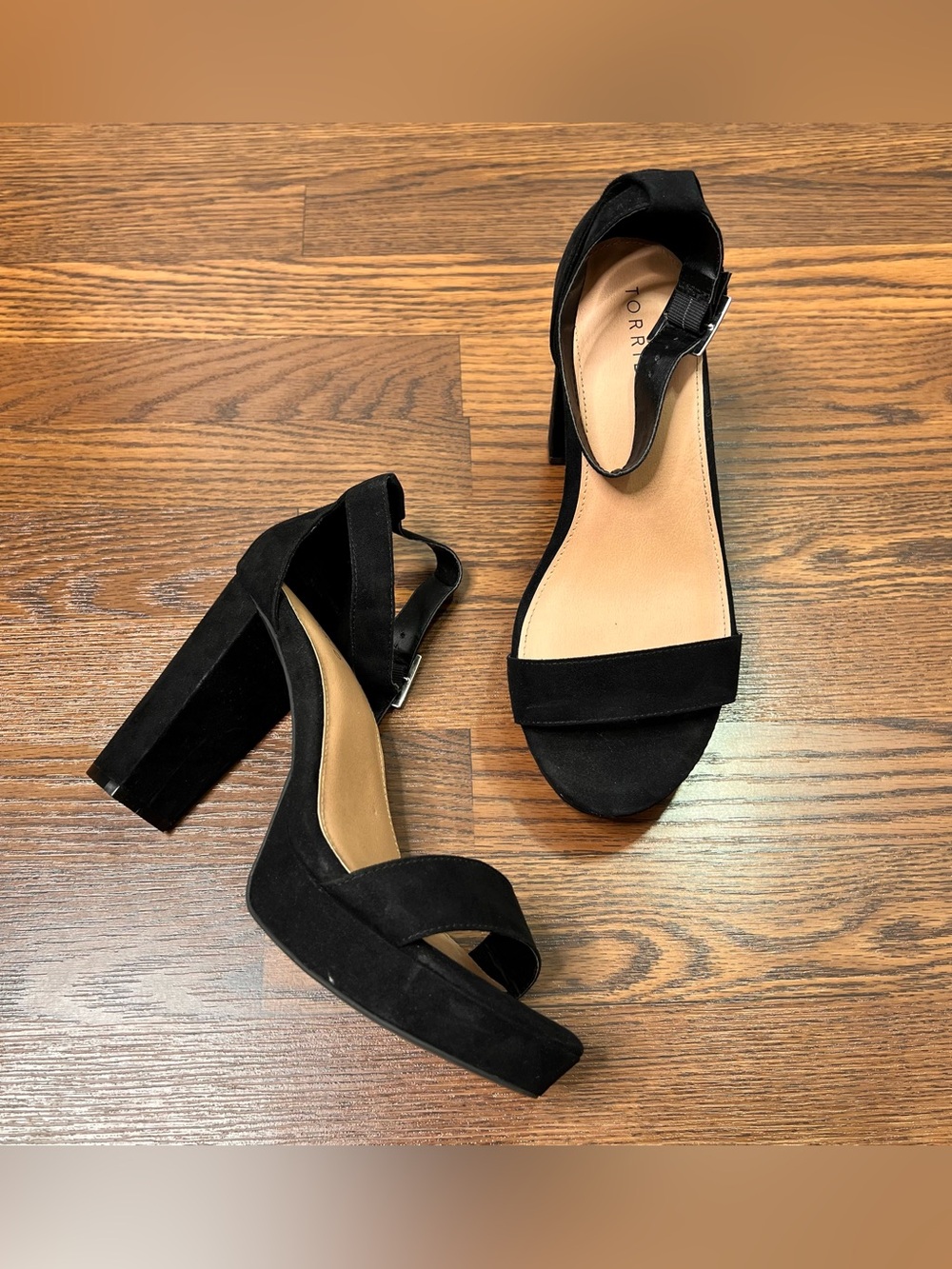 Torrid 4” Platform Tapered Heel in Black Faux Suede with Ankle Strap size 11.5WW